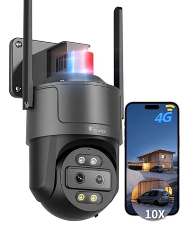 Ctronics 2.5K 4G Cámara de Vigilancia Exterior con Doble Lente, Zoom Híbrido 10X, Auto-Tracking