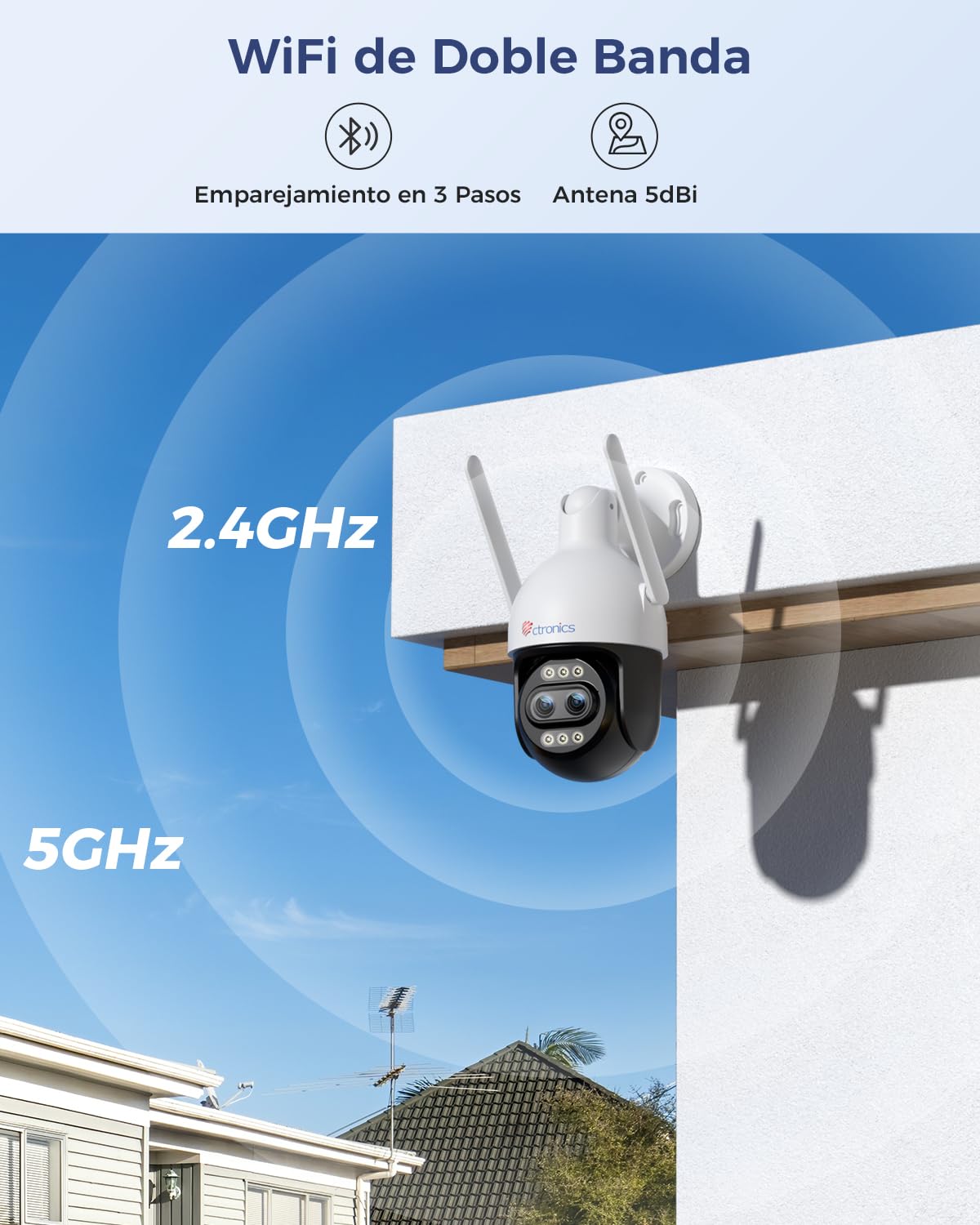 Ctronics Cámara de vigilancia exterior 4K con zoom híbrido 10X, doble objetivo, seguimiento automático, detección de personas, vehículos y animales, compatible con FTP y NVR