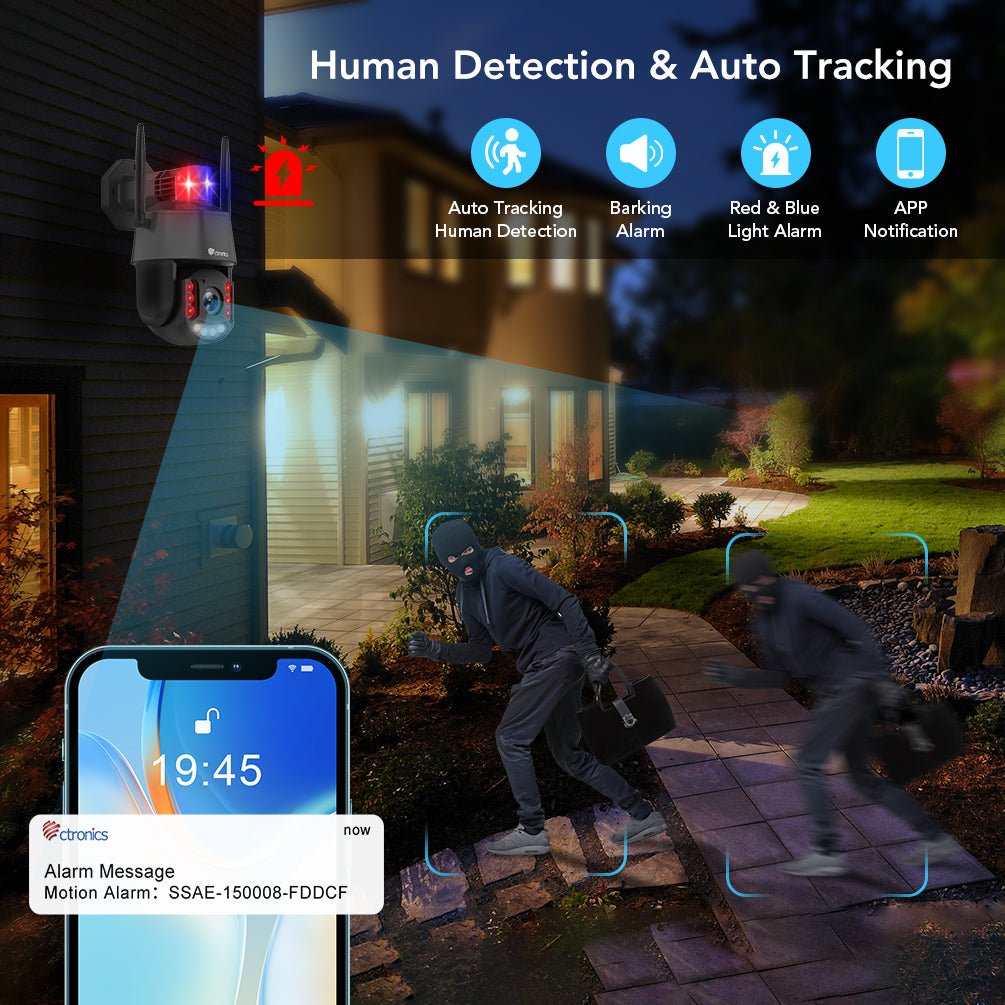 5MP 30X Zoom Óptico Ctronics Exterior WiFi Cámara de Vigilancia Detección Humana Automática y 150m Visión Nocturna
