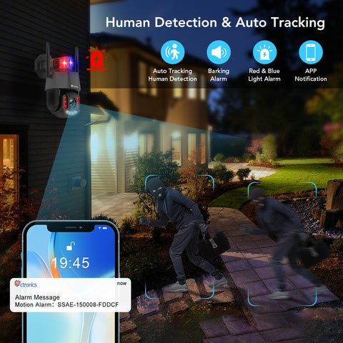 5MP 30X Zoom Óptico Ctronics Exterior WiFi Cámara de Vigilancia Detección Humana Automática y 150m Visión Nocturna