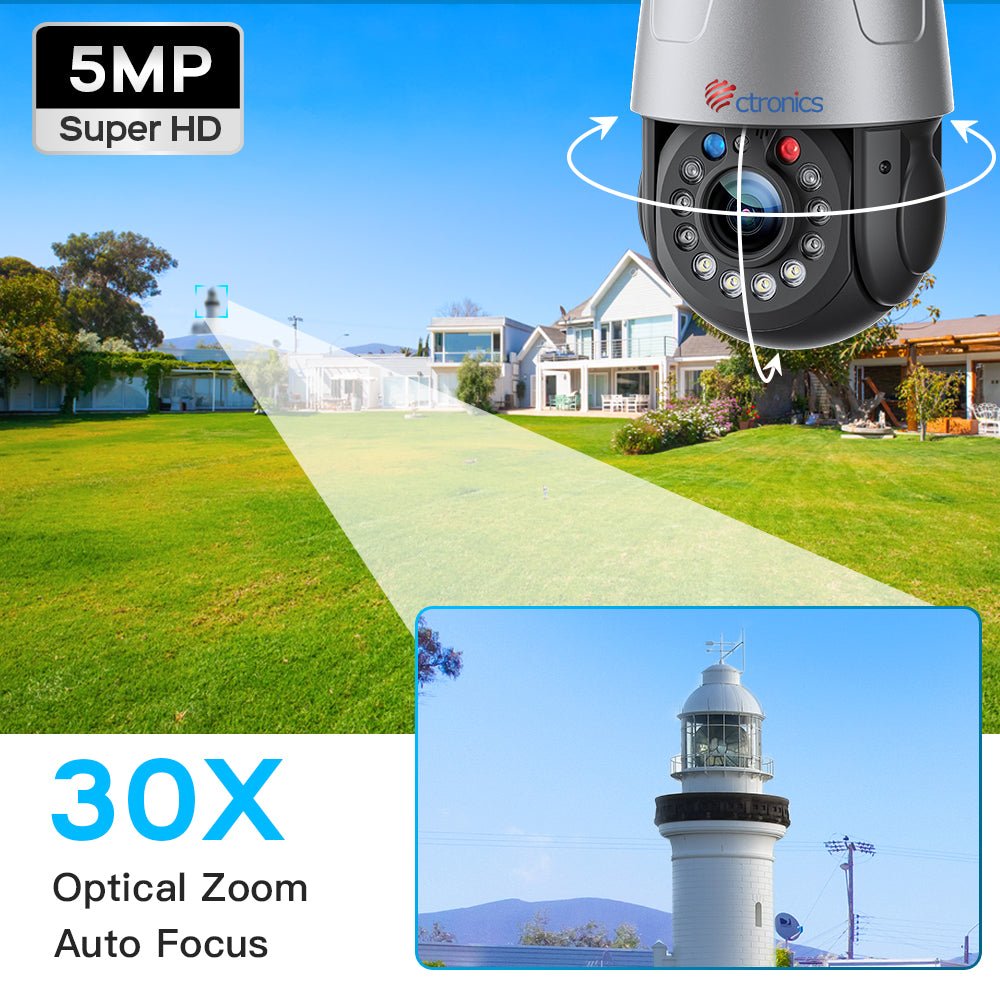 3G/4G LTE 5MP FHD Outdoor Security Camera with 30X Optical Zoom 150m Infrared Night Vision - Ctronics