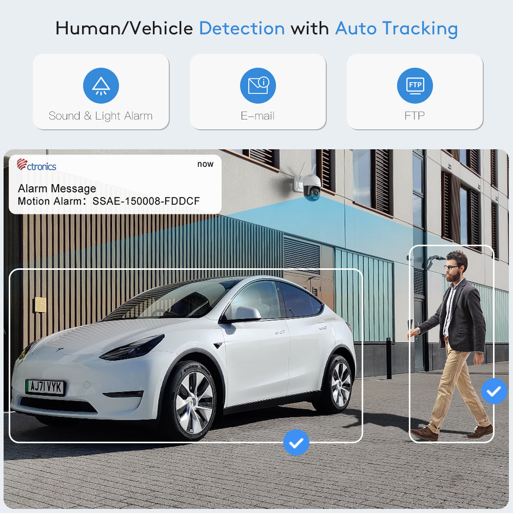 Cámara de seguridad Ctronics 4K 8MP PTZ WiFi para exteriores con detección inteligente de personas/vehículos