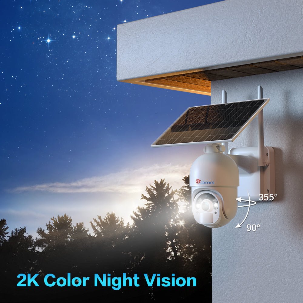 Ctronics 2K 4MP Solar Security Camera Outdoor - Battery/Solar Powered & Wireless - Ctronics